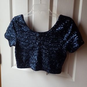 Navy sequin crop top, size L